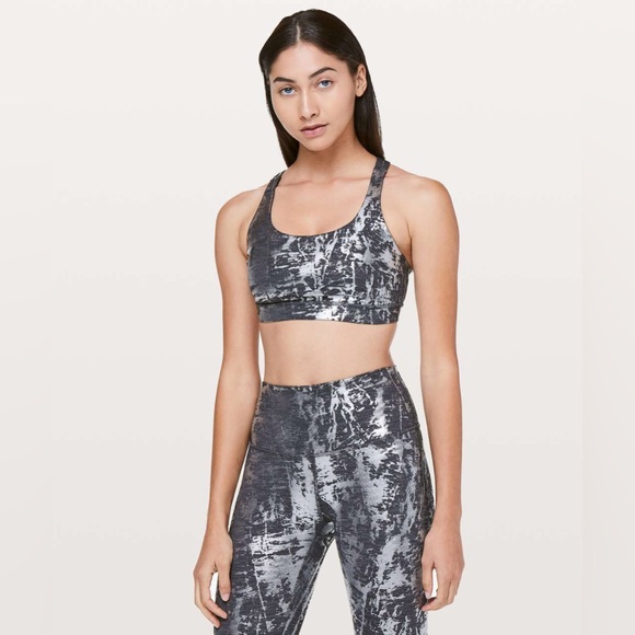 lululemon athletica Tops - Lululemon Energy Bra Top Crinkle Heather Brindle High Shine Silver Foil 6